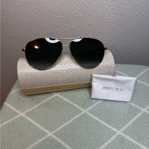 Jimmy Choo Gold Aviator Sunglasses with Dark Lenses